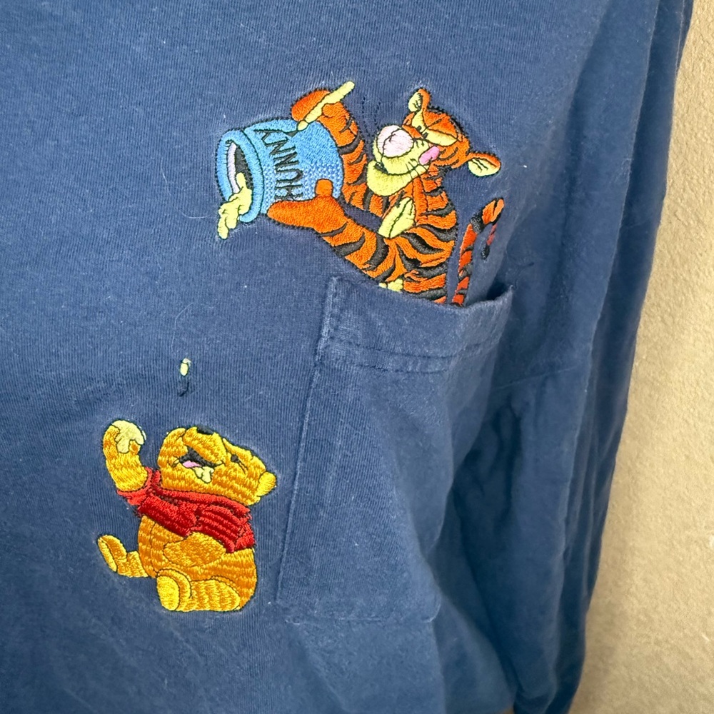 Blue Long Sleeve Shirt with Winnie the Pooh and Tigger Embroidery XL